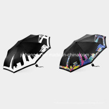 Weiß Muster bedruckte Farbe-veränderbare Stoff Falten Regenschirm (YSC0005)